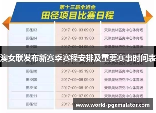 澳女联发布新赛季赛程安排及重要赛事时间表 澳女联发布新赛季赛程安排及重要赛事时间表