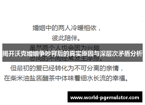 揭开沃克婚姻争吵背后的真实原因与深层次矛盾分析 揭开沃克婚姻争吵背后的真实原因与深层次矛盾分析
