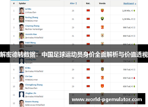 解密德转数据：中国足球运动员身价全面解析与价值透视